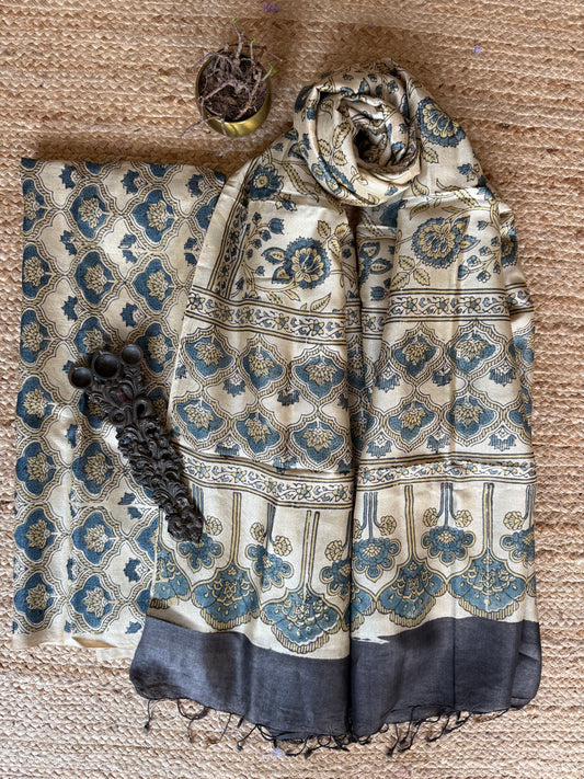 BEIGE AJRAKH TUSSAR SILK HANDBLOCK SUIT SET TSS- 21