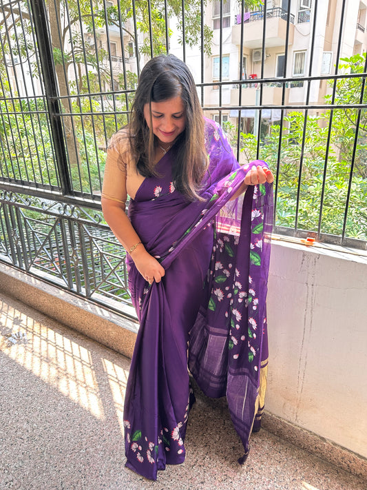 PURPLE PICHWAI  MODAL SILK PATOLA PRINT SARI WITH ZARI BORDER