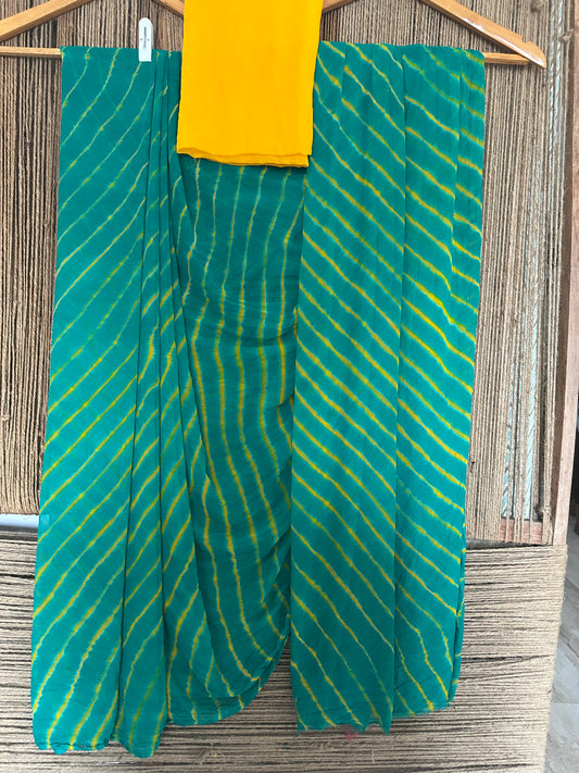 JUNGLE GREEN LEHERIYA CHIFFON SARI CL-1026