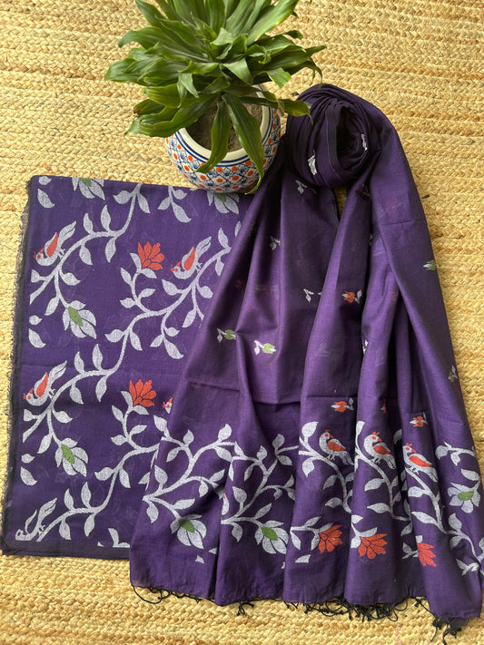 PURPLE JAMDANI ALL OVER WOVEN MULL KURTA SET