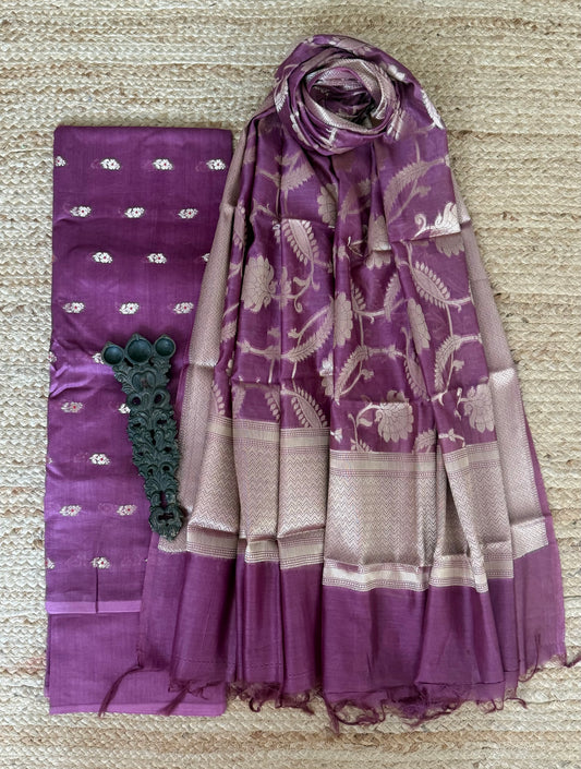 Orchid Purple chanderi handloom  banarsi booti three piece suit