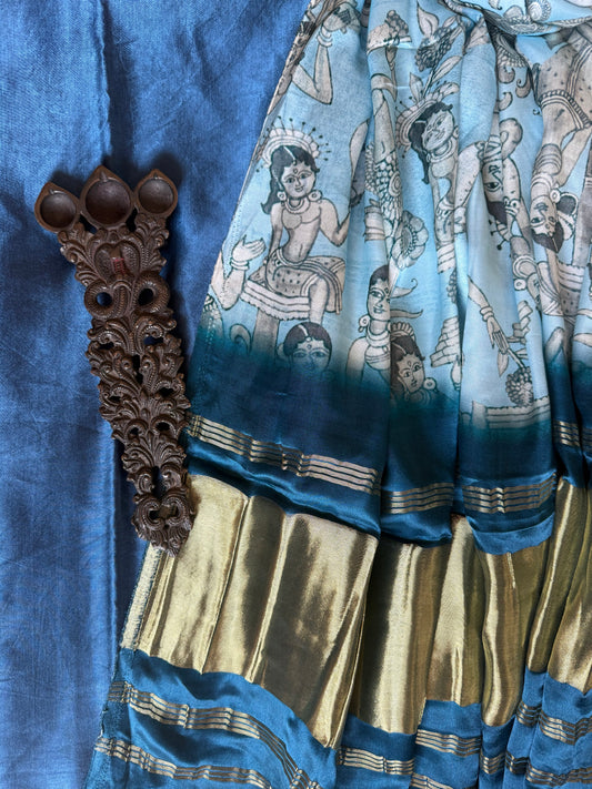 Blue solid mashru silk kurta with  patola pichwai handcrafted modalsilk dupatta ps-276
