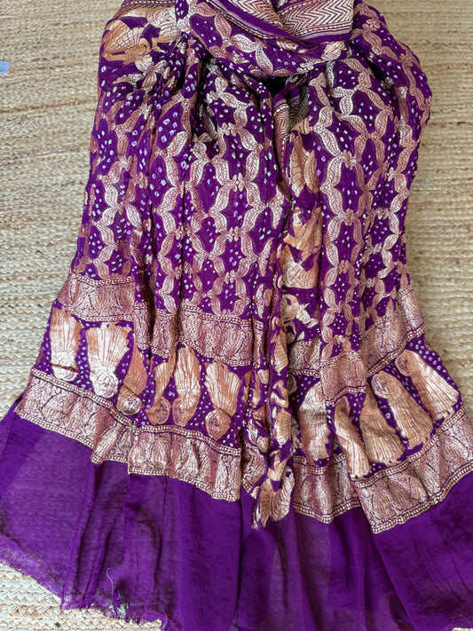 Purple Handwoven NeemZari Bareek Bandhani in Khaddi Georgette dupatta  BD-1081