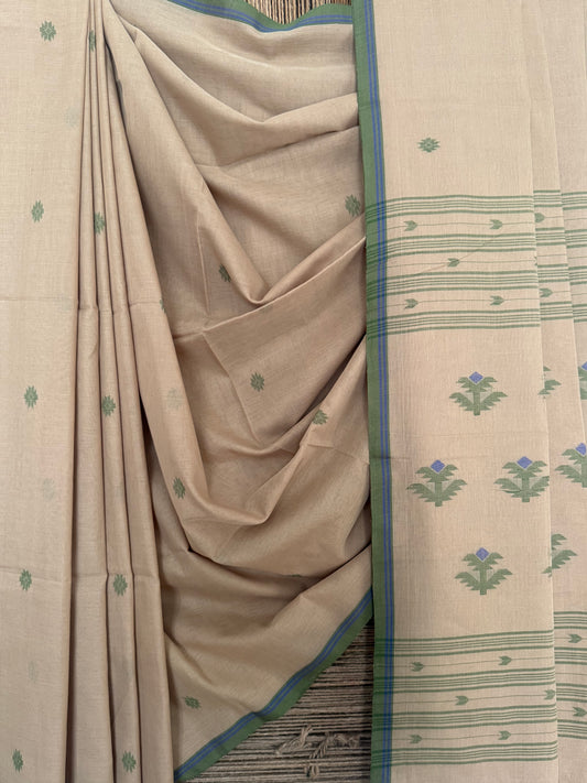 BEIGE GOLDEN CLASSIC  AUTHENTIC HANDWOVEN JAMDANI WEAVING PURE COTTON SARI