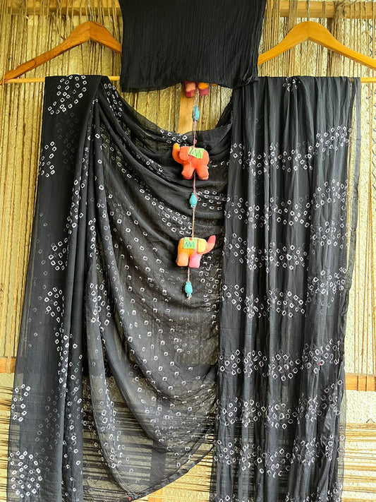 BLACK BANDHANI CHIFFON SARI