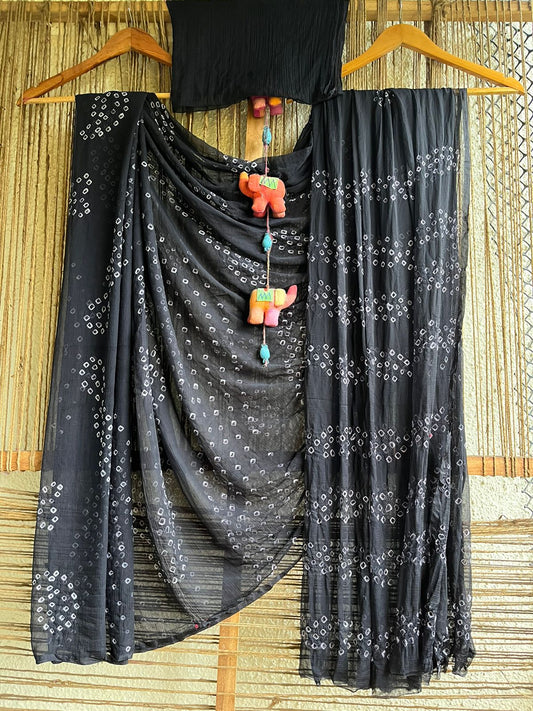 BLACK BANDHANI CHIFFON SARI