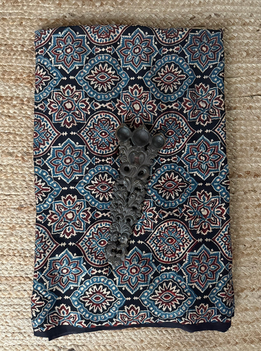 BLACK AJRAKH  MODAL HANDCRAFTED NATURAL DYE PRINTED FABRIC  MF-