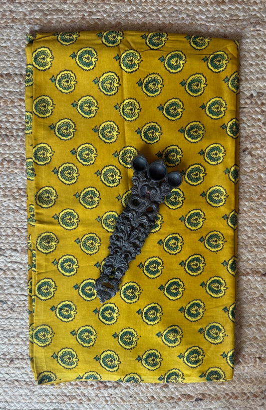 MUSTARD YELLOW AJRAKH HANDCRAFTED MODAL SILK KURTA FABRIC