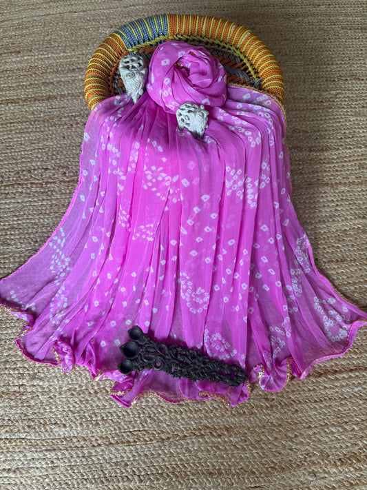HOT PINK CHIFFON LEHERIYA DUPATTA