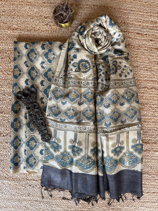 BEIGE AJRAKH TUSSAR SILK HANDBLOCK SUIT SET TSS- 21