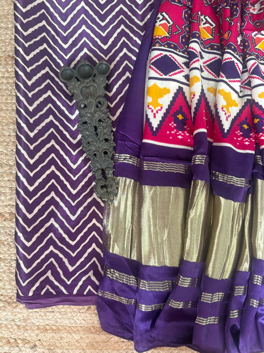 Purple mashru silk kurta with patola handcrafted modal silk dupatta ps-59