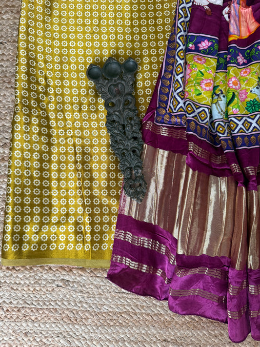 Magenta & purple patola mashru silk kurta with  patola pichwai handcrafted modalsilk dupatta