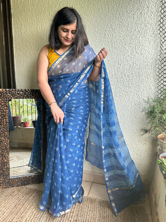 INDIGO  AKOLA KOTA DORIA HANDBLOCK SARI