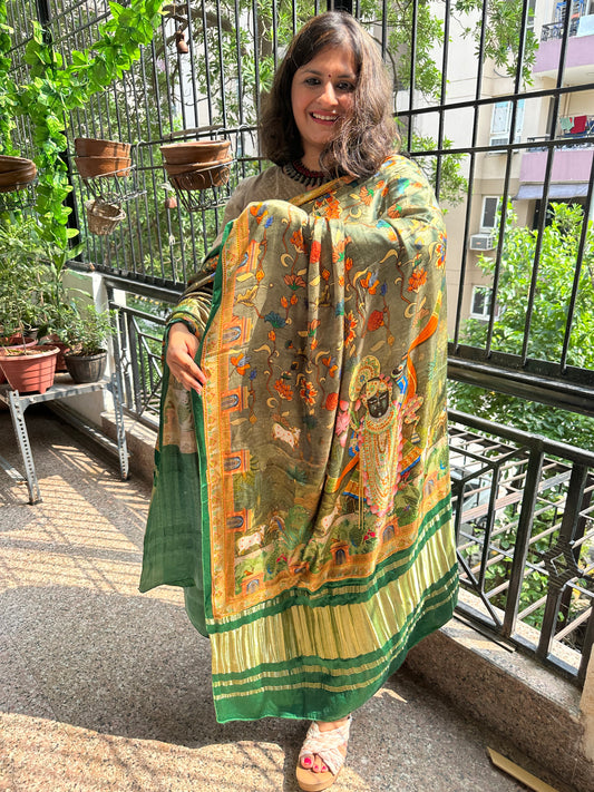 GREEN PICHWAI PATOLA PRINT MODAL SILK DUPATTA