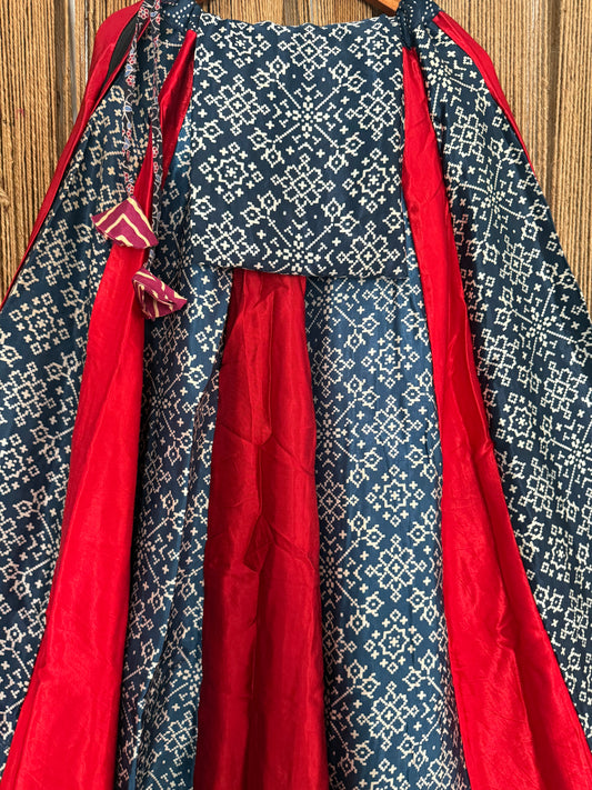 Blue Patola mashru silk blouse-with  patchwork  handcrafted mashru silk Skirt