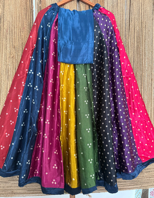 Mustard mashru silk blouse-with bandhani Patola patchwork  handcrafted mashru silk Skirt