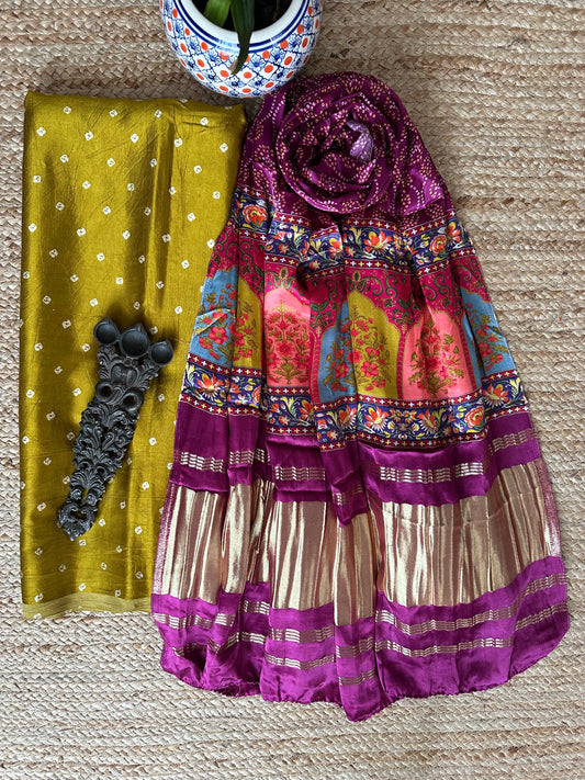 MUSTARD MASHRU  SILK KURTA WITH PATOLA HANDCRAFTED MODAL SILK DUPATTA PS-108