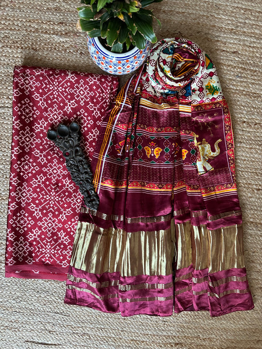 MAROON PATOLA MASHRU SILK KURTA WITH PATOLA HANDCRAFTED MODAL SILK DUPATTA PS-45