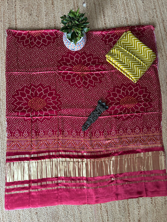 MUSTARD CHEVRON MASHRU SILK KURTA WITH PATOLA HANDCRAFTED MODAL SILK DUPATTA PS-71