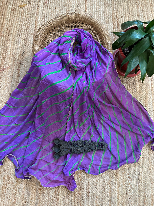 LAVENDER BLUE PINK CHIFFON LEHERIYA DUPATTA