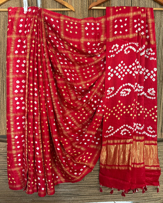 Red  modal silk gharchola bandhani sari bs- 61