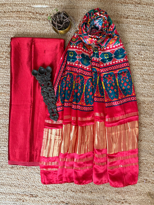 RED SOLID MASHRU SILK KURTA WITH  PATOLA PICHWAI HANDCRAFTED MODALSILK DUPATTA PS-253