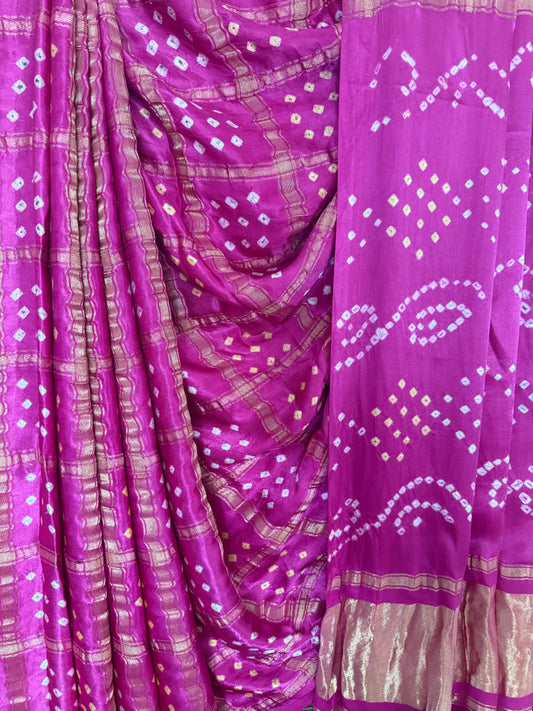 HOT PINK MODAL SILK GHARCHOLA BANDHANI SARI BS- 70