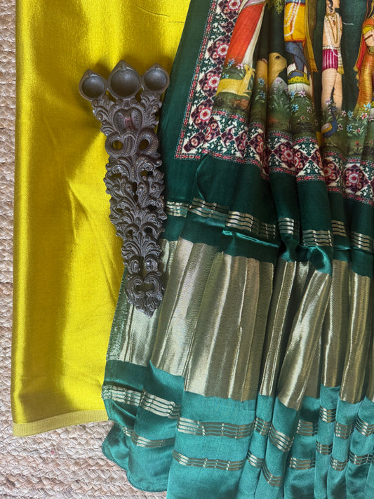MUSTARD YELLOW SOLID MASHRU SILK KURTA WITH PATOLA HANDCRAFTED MODAL SILK DUPATTA