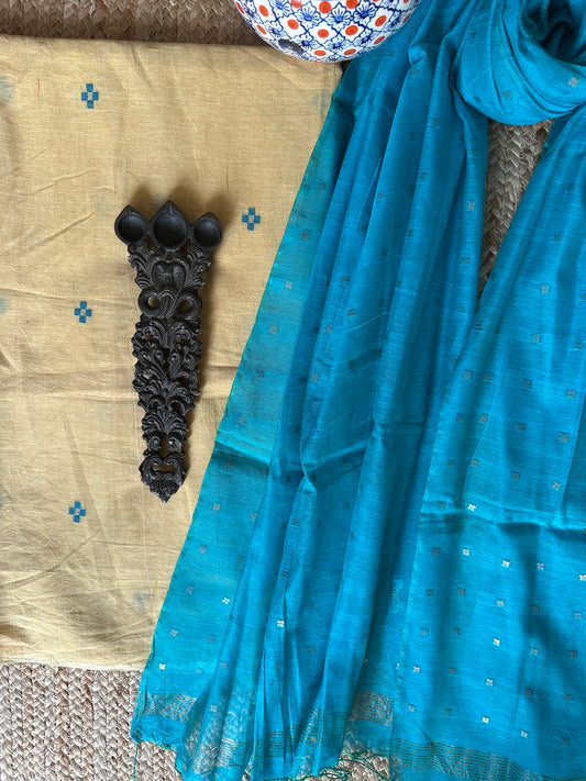 LEMON YELLOW JAMDANI WOVEN MULL KURTA WITH DUPATTA