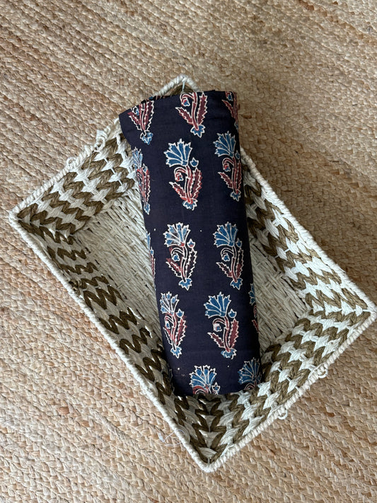 Black ajrakh handcrafted natural dye printed fabric  cf - 10