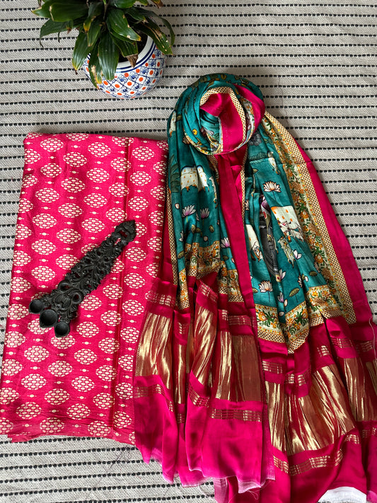 PINK MASHRU  SILK KURTA WITH PATOLA PRINT MODAL SILK DUPATTAS