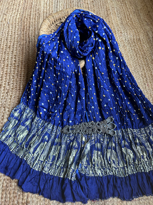 BLUE BANDHANI DUPATTA WITH NAKSHI BORDER