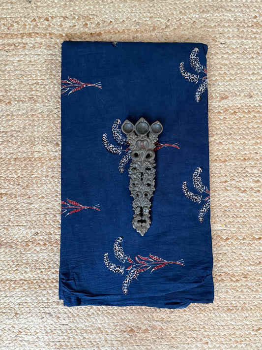 Blue ajrakh handcrafted natural dye printed fabric  cf - 10