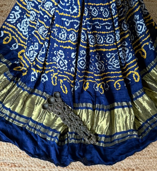 Navy Blue rai bandhani gajji silk Handcrafted Gharchola dupatta