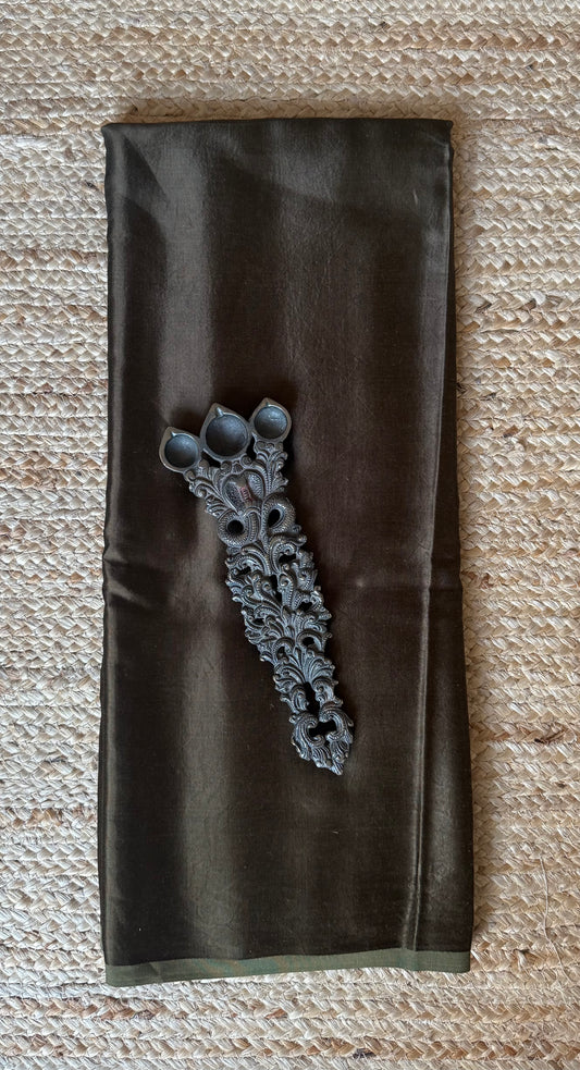 WOOD BROWN SOLID MASHRU SILK FABRIC MSF- 14