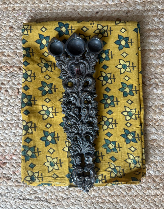 Yellow ajrakh  handcrafted cotton silk un stitched blouse piece