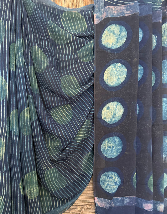 Navy Blue Georgette doria handblock sari