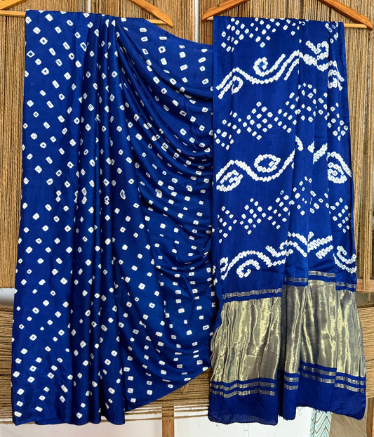 Navy Blue modal  silk dot bandhani sari