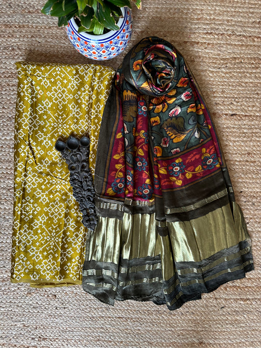 MUSTARD PATOLA MASHRU SILK KURTA WITH PATOLA HANDCRAFTED MODAL SILK DUPATTA PS-17