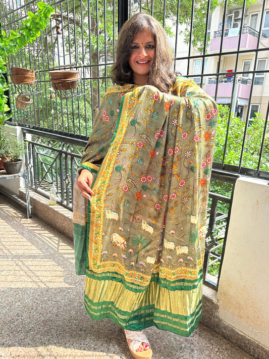 GREEN PICHWAI PATOLA PRINT MODAL SILK DUPATTA