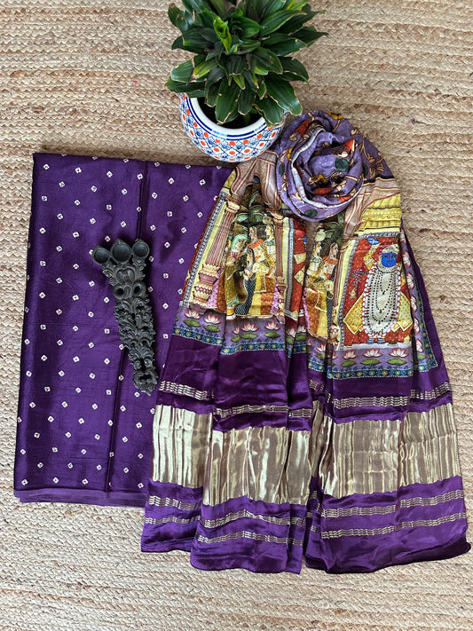 PURPLE MASHRU  SILK KURTA WITH PATOLA HANDCRAFTED MODAL SILK DUPATTA