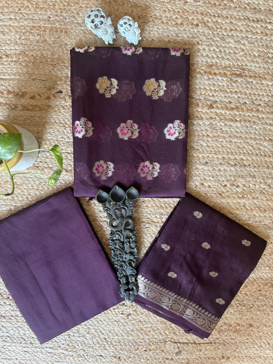 Wine Maroon Chanderi handloom  Banarsi Booti three piece suit  CBS-307