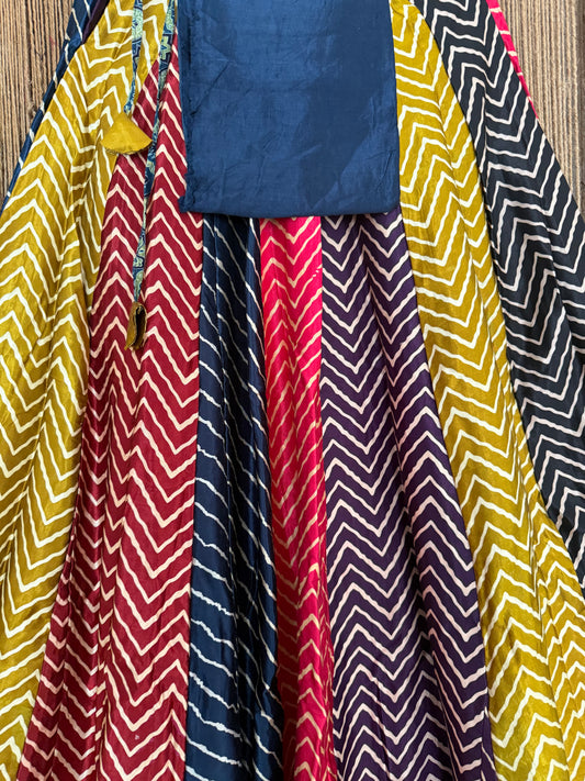 Blue mashru silk blouse-with Multicolour patchwork  handcrafted mashru silk Skirt