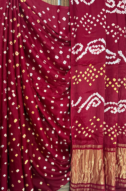 Burnt Maroon modal  silk dot bandhani sari