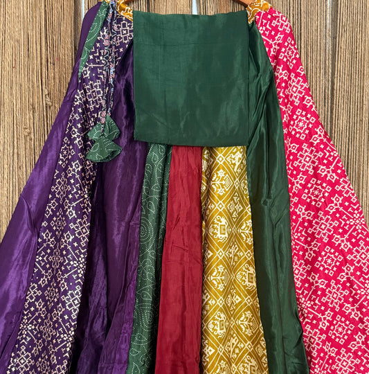 Green mashru silk blouse-with Multicolour patchwork  handcrafted mashru silk Skirt