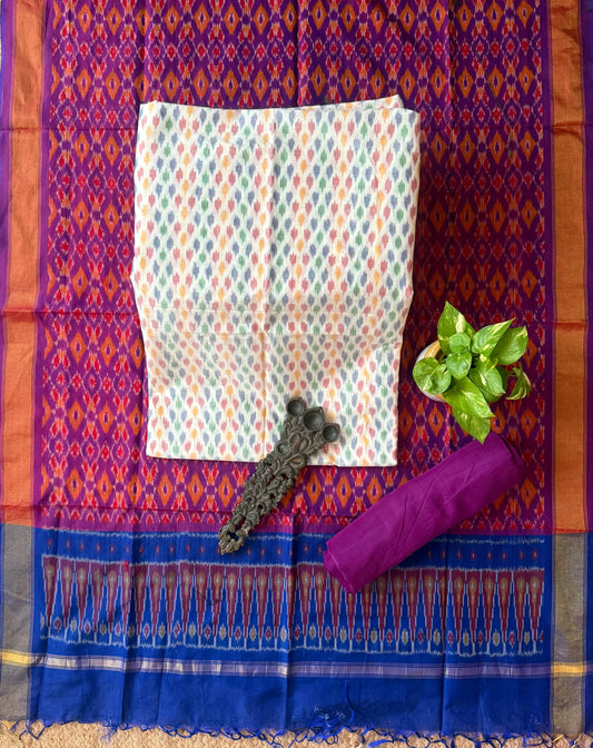 Withe multi ikkat pure silk cotton hanwoven kurta with Bottom ikkat pure silk patola handwoven dupatta