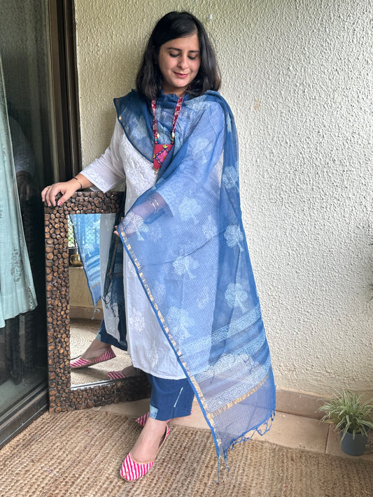 INDIGO KOTA DABU HANDCRAFTED DUPATTA