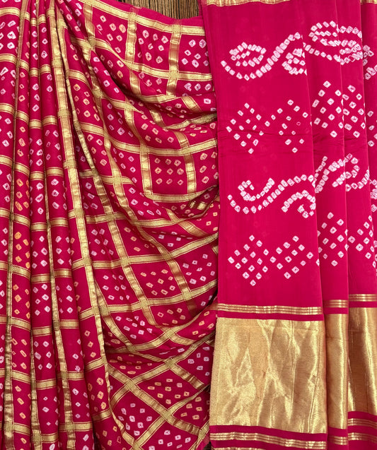 Fandango pink modal silk gharchola bandhani sari bs- 70