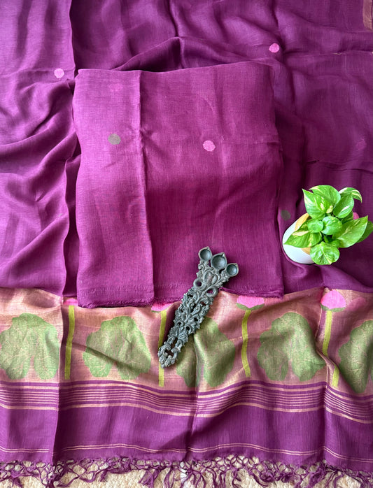 BYZANTIUM PURPLE PURE JAYSHREE  LINEN JAMDANI HANDWOVEN KURTA SET