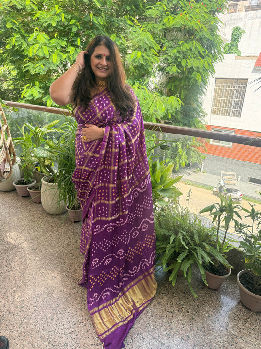 Purple modal silk gharchola bandhani sari bs- 68